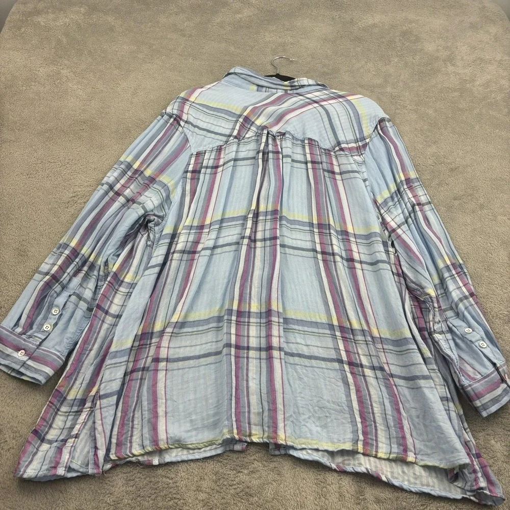 Catherines Button Up Shirt Womens 3X‎ Blue Pink Plaid Lightweight Beachy Casual - Picture 2 of 15